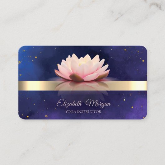 Gold Stripe Lotus Flower Blue Yoga Instructor Visitekaartje (Voorkant)