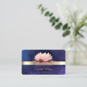 Gold Stripe Lotus Flower Blue Yoga Instructor Visitekaartje (Staand voorkant)