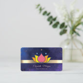 Gold Stripe Lotus Flower Blue Yoga Instructor Visitekaartje (Staand voorkant)
