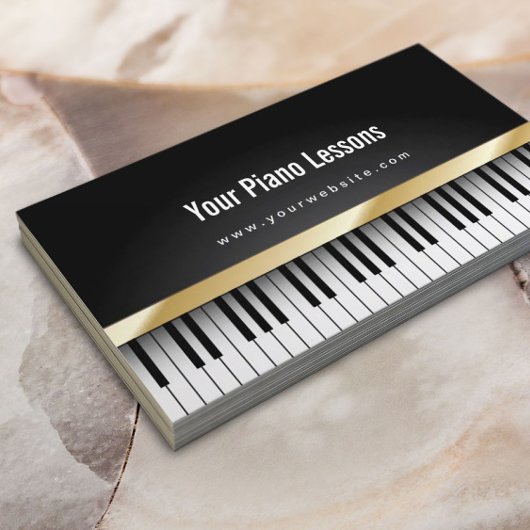 Gold Stripe Piano Lessons Dark Visitekaartje