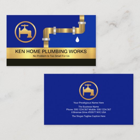 Gold Stripe Plumbing Pipes Plumber Service Visitekaartje (Voorkant / Achterkant)