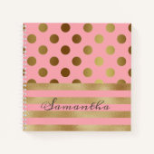 Gold Stripe Polka Dot Name Girly Notitieboek (Voorkant)