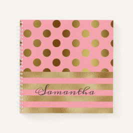 Gold Stripe Polka Dot Name Girly Notitieboek