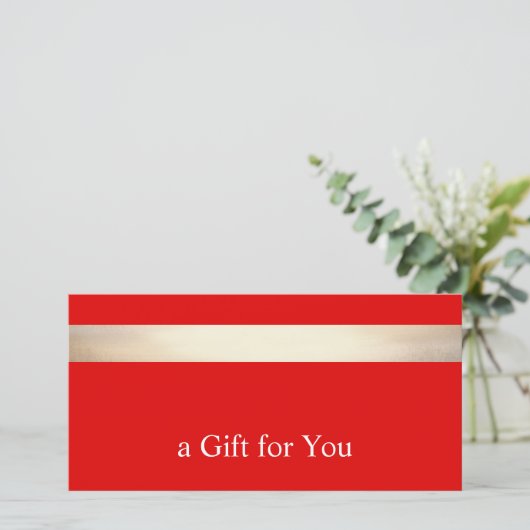 Gold Stripe Red Gift Certificate Holiday Bedankkaart (Staand voorkant)