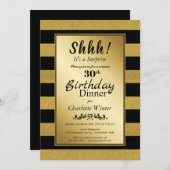 Gold Stripe Verrassing 30e Verjaardag Diner Kaart (Voorkant / Achterkant)