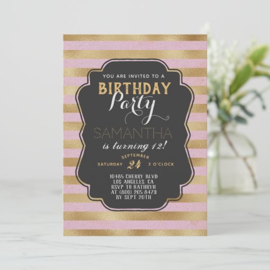 Gold Striped Birthday Kaart (Staand voorkant)