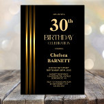 Gold Striped Black 30th Birthday Party Kaart<br><div class="desc">Invite your friends and loved ones to your birthday celebration with this modern gold striped black 30th birthday party invitation. The customizable text area in this invitation template allows you to include all the necessary details for your special birthday celebration, including the date, time, venue, and RSVP information. A variety...</div>