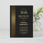 Gold Striped Black Any Age Birthday Party Kaart (Staand voorkant)