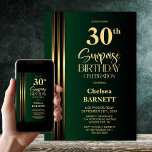 Gold Striped Black Green 30th Surprise Birthday Kaart<br><div class="desc">Make the surprise unforgettable with this stylish gold striped black and green surprise 30th birthday party invitation. The customizable text templates allow you to add the name of the honored guest, the secret party details, and the venue with ease. Your guest of honor will be in for a night of...</div>