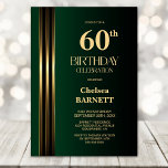Gold Striped Black Green 60th Birthday Party Kaart<br><div class="desc">Invite your friends and loved ones to your birthday celebration with this modern gold striped black and green 60th birthday party invitation. The customizable text area in this invitation template allows you to include all the necessary details for your special birthday celebration, including the date, time, venue, and RSVP information....</div>