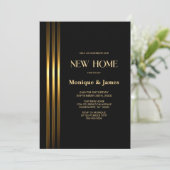 Gold Striped Black Housewarming Party Kaart (Staand voorkant)