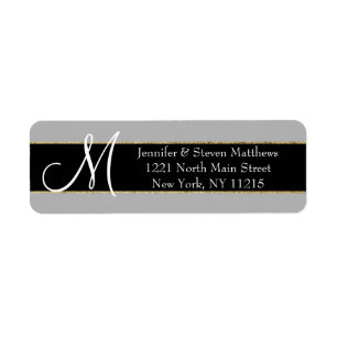 Gold Striped Black Monogram Initialen Name Labels
