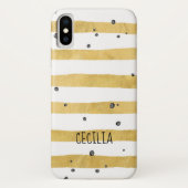 Gold Striped & Black Stippen Monogram Case-Mate iPhone Case (Achterkant)
