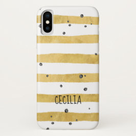 Gold Striped & Black Stippen Monogram iPhone X Hoesje