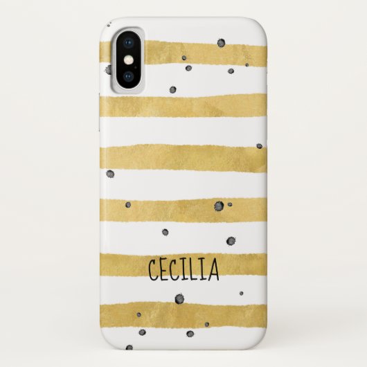 Gold Striped & Black Stippen Monogram Case-Mate iPhone Case (Achterkant)
