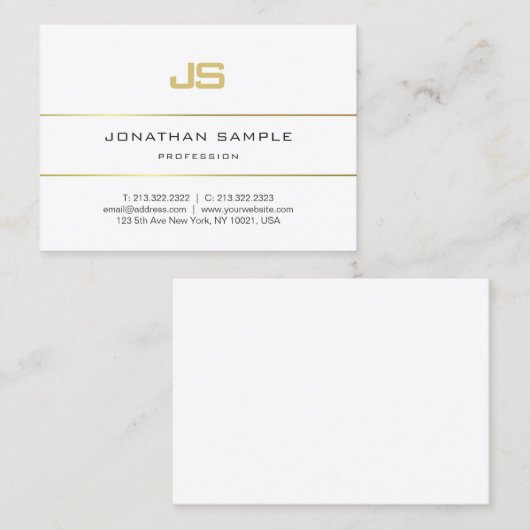 Gold Striped Elegant Monogram Design Trendy Plain Visitekaartje (Voorkant / Achterkant)