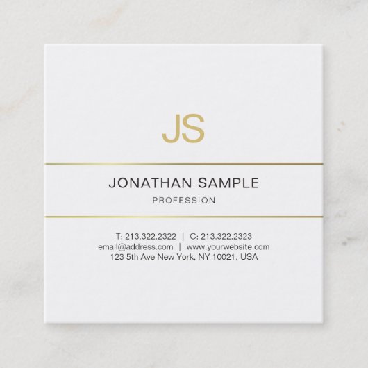 Gold Striped Elegant Monogrammed Design Trendy Vierkante Visitekaartje (Voorkant)