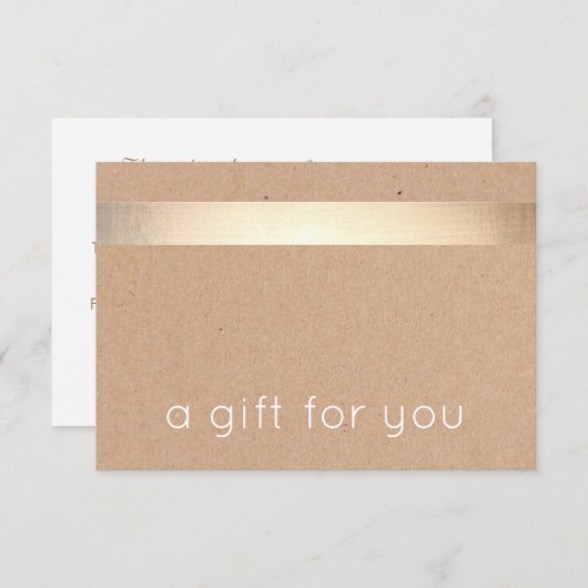 Gold Striped Kraft Tan Cardboard Cadeaubon (Voorkant / Achterkant)