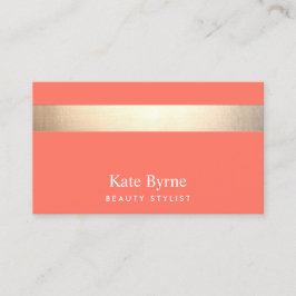 Gold Striped Modern Stijlvol Koraal Visitekaartje