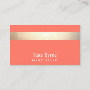 Gold Striped Modern Stijlvol Koraal Visitekaartje