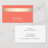 Gold Striped Modern Stijlvol Koraal Visitekaartje (Voorkant / Achterkant)