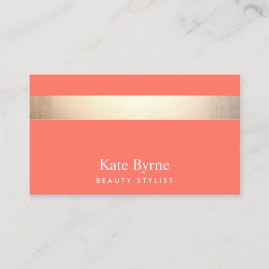 Gold Striped Modern Stijlvol Koraal Visitekaartje (Voorkant)