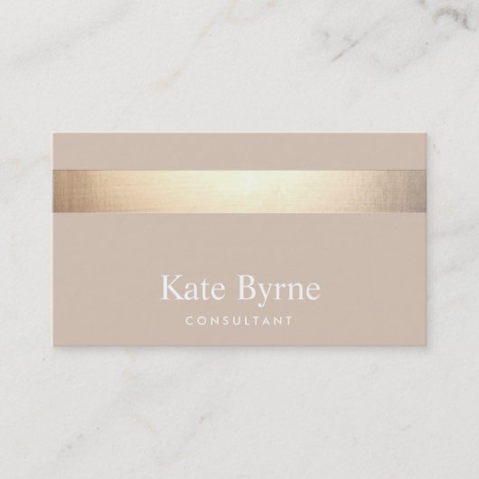 Gold Striped Modern Stylish Beige Tan Visitekaartje (Voorkant)