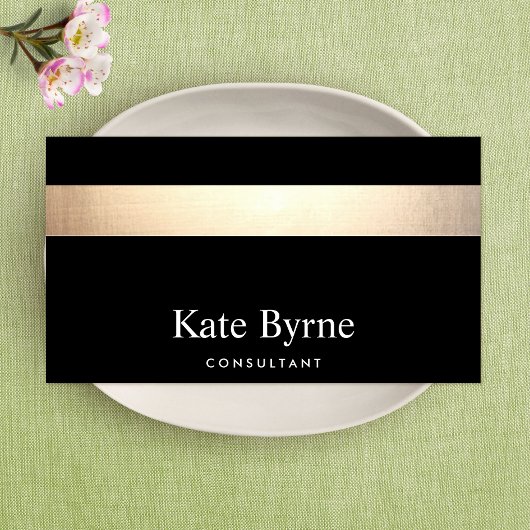 Gold Striped Modern Stylish Black Visitekaartje