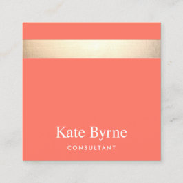 Gold Striped Modern Stylish Coral Oranje Vierkante Visitekaartje