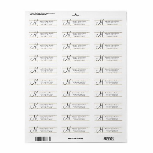 Gold Striped Monogram Initialen en Name Labels (Full Sheet)