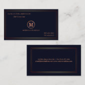 Gold Striped Monogrammed Modern Stylist Blue Visitekaartje (Voorkant / Achterkant)
