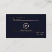Gold Striped Monogrammed Modern Stylist Blue Visitekaartje (Voorkant)
