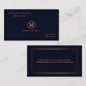 Gold Striped Monogrammed Modern Stylist Blue Visitekaartje (Voorkant / Achterkant)