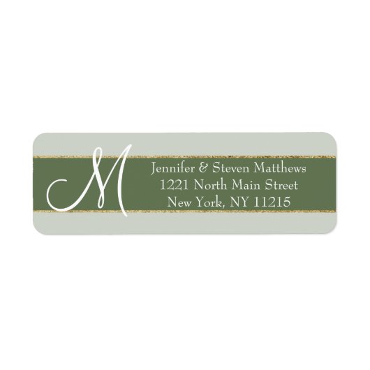 Gold Striped Olive Monogram Initiaal Name Labels (Voorkant)