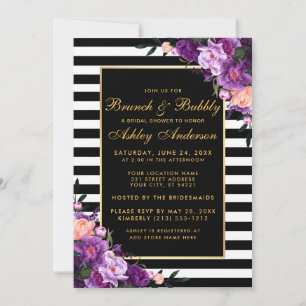 Gold Striped Paarse Vrijgezellenfeest Brunch Invit Kaart
