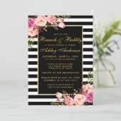 Gold Striped Pink Vrijgezellenfeest Brunch Invite Kaart (Staand voorkant)