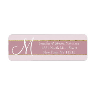 Gold Striped Roos Roze Monogram Initiaal Naam Etiket
