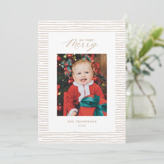 Gold Striped so Heel Merry Photo-kerstkaart Kaart (Staand voorkant)