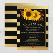Gold Striped Sunflower Bridal Shower Invitation Kaart (Voorkant / Achterkant)