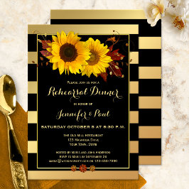 Gold Striped Sunflower Rehearings Dinner Invitatio Kaart