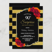 Gold Striped Surprise 90e verjaardag Dinner Party Kaart (Voorkant / Achterkant)