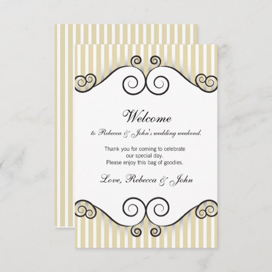  Gold Striped WeduwWelkomstkaart Informatiekaartje (Voorkant / Achterkant)