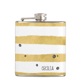 Gold Stripes & Black Stippen Monogram Patroonkolf Heupfles