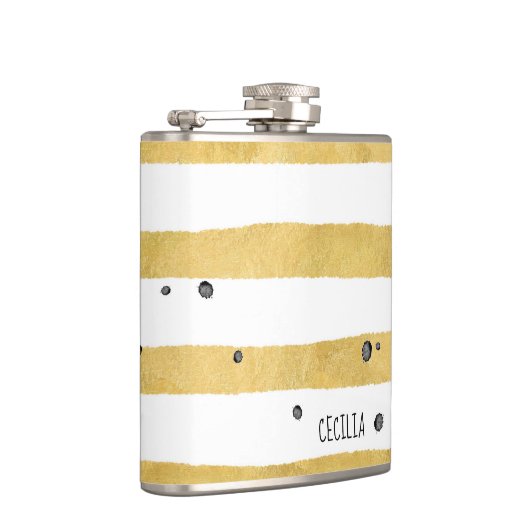 Gold Stripes & Black Stippen Monogram Patroonkolf Heupfles (Rechts)