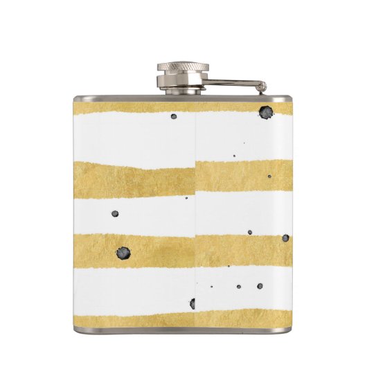 Gold Stripes & Black Stippen Monogram Patroonkolf Heupfles (Achterkant)