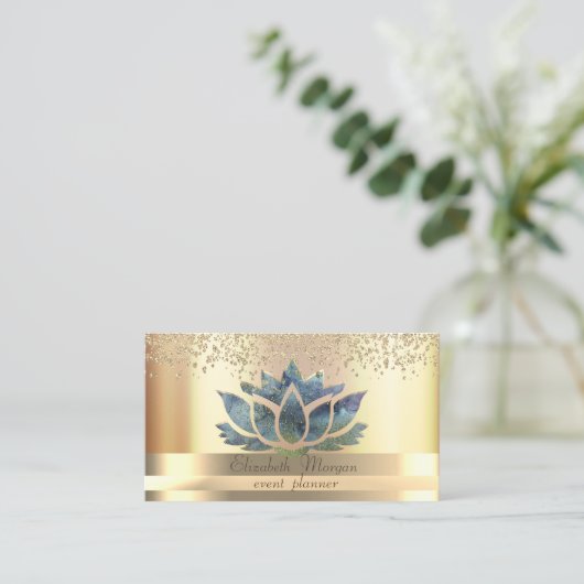 Gold Stripes Diamonds Chic Lotus Gold Visitekaartje (Staand voorkant)