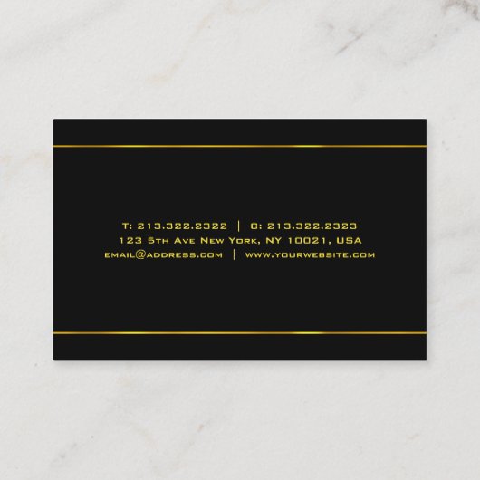 Gold Stripes Elegant Glamor Modern Black Sjabloon Visitekaartje (Achterkant)