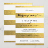 Gold Stripes Elegante Huwelijksuitnodiging Kaart (Voorkant / Achterkant)