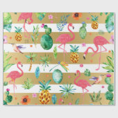 Gold Stripes en kleurrijk tropisch patroon Cadeaupapier (Vlak)