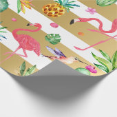 Gold Stripes en kleurrijk tropisch patroon Cadeaupapier (Hoek)